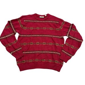Vintage G.H. Bass & Co. Men's Red Fair Isle Pattern Crewneck Sweater XL